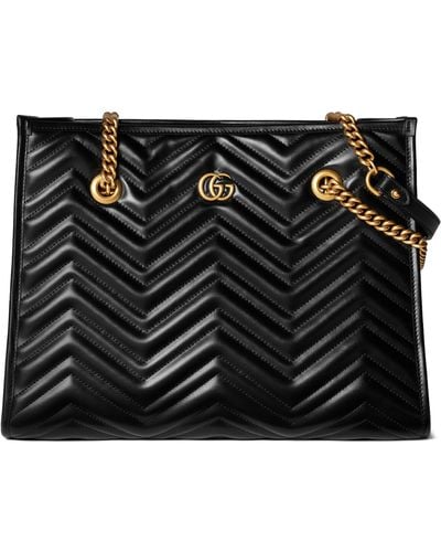 Gucci Medium Leather Gg Marmont Tote Bag - Black