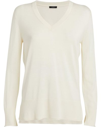 JOSEPH Merino-silk V-neck Sweater - White