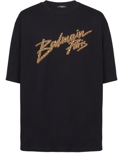 Balmain Embellished Signature T-shirt - Black