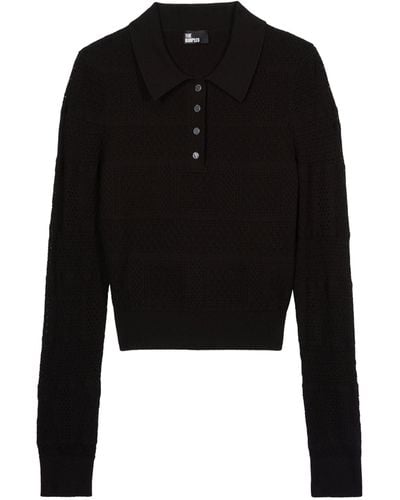 The Kooples Open-knit Polo Sweater - Black