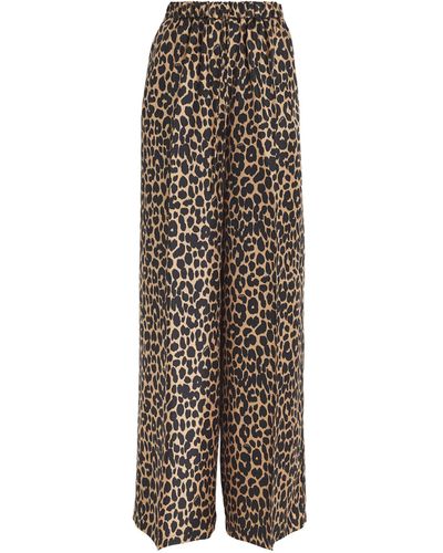 Max Mara Silk Leopard Print Trousers - Brown