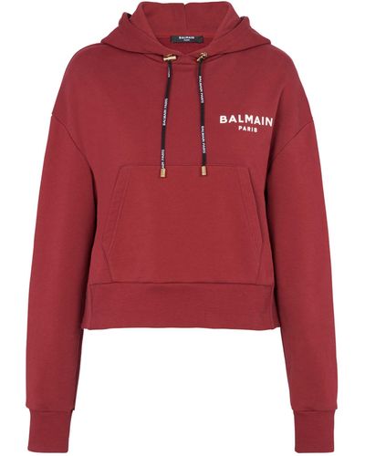 Balmain Cropped Logo Hoodie - Red
