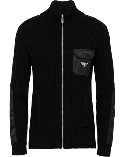 Prada Wool-cashmere Re-nylon-detail Cardigan - Black