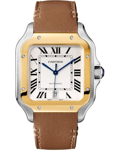 Cartier Stainless Steel And Yellow Gold Santos De Watch 39.8mm - White
