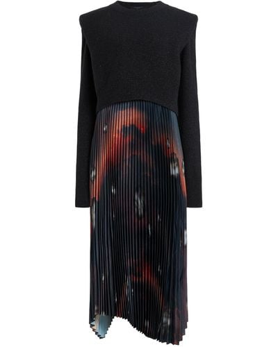 AllSaints Leia Convertible Pleated Knitted And Woven Midi Dress - Black