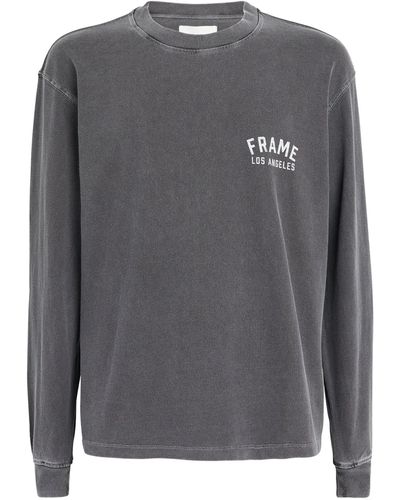 FRAME Cotton Long-sleeve Logo T-shirt - Gray