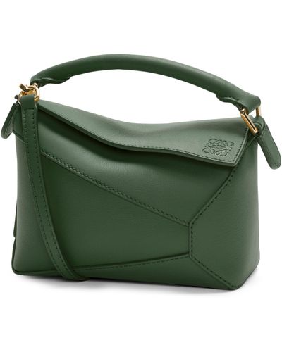 Loewe Mini Leather Puzzle Edge Top-handle Bag - Green