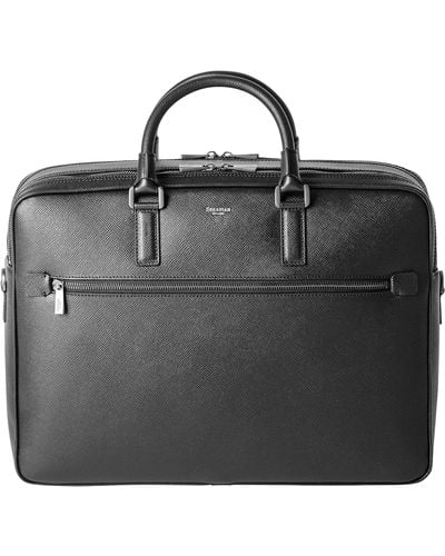 Serapian Leather Double Gusset Briefcase - Black