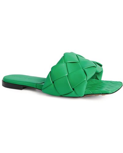 Bottega Veneta Lido Flat Leather Sandals - Green