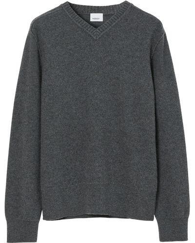 Burberry Wool-cashmere V-neck Sweater - Gray