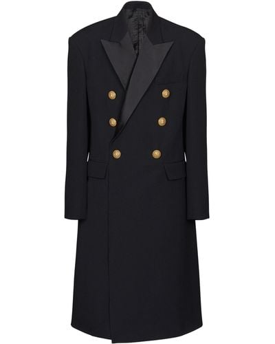 Balmain Embossed-button Double-breasted Coat - Black