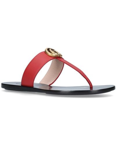 Gucci 10mm Marmont Leather Thong Sandals - Red