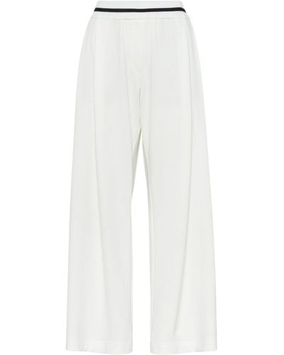 Brunello Cucinelli French Terry Cotton Wide-leg Trousers - White