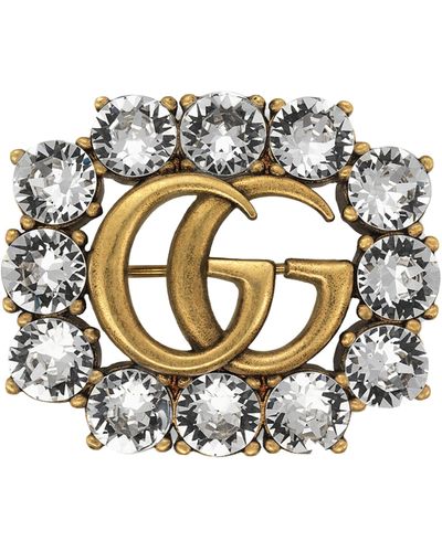 Gucci Double G Brooch With Crystals - Metallic