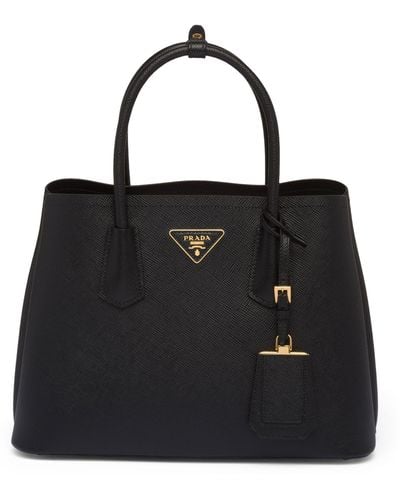 Prada Small Leather Saffiano Double Top-handle Bag - Black