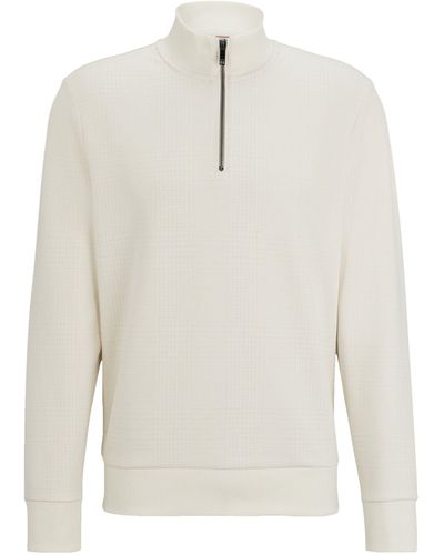 BOSS Cotton-blend Zip-up Sweater - White