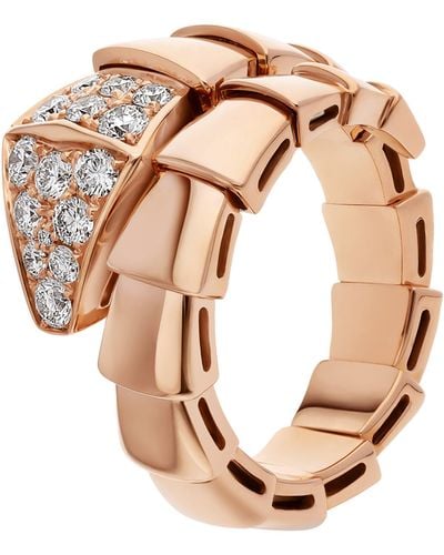 BVLGARI Rose Gold And Diamond Serpenti Viper Ring - Metallic