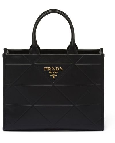 Prada Medium Leather Symbole Tote Bag - Black