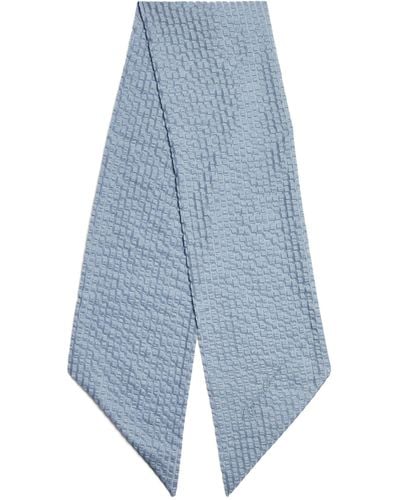 Giorgio Armani Silk-wool Pleated Logo Scarf - Blue