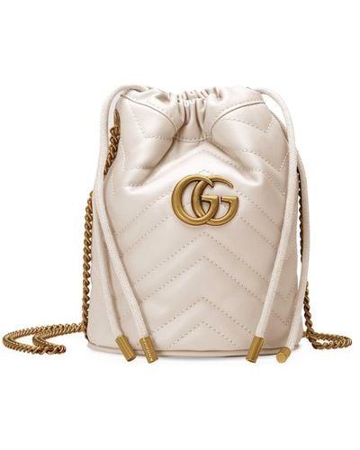 Gucci Mini Leather Gg Marmont Bucket Bag - White