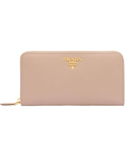 Prada Large Saffiano Leather Zip-up Wallet - Natural