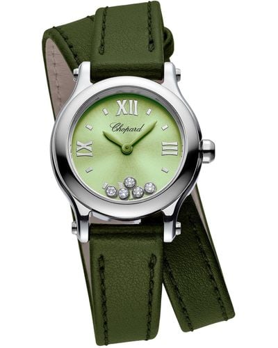 Chopard Lucent Steel And Diamond Happy Sport Watch 25mm - Green