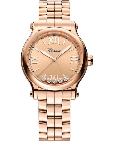 Chopard Rose Gold And Diamond Happy Sport Watch 33mm - Natural