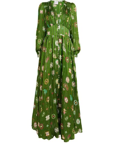 Hayley Menzies Silk-blend V-neck Maxi Dress - Green