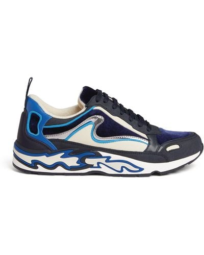 Sandro Flame Low-top Leather And Textile Sneakers - Blue