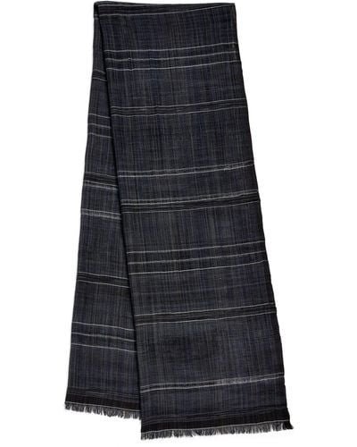 Eskandar Cashmere Check Scarf - Blue