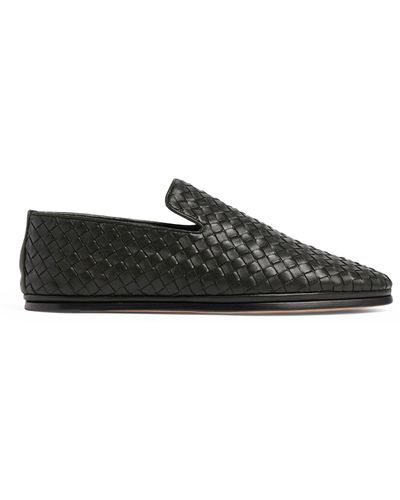 Bottega Veneta Leather Intrecciato Loafers - Black