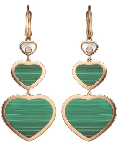 Chopard Rose Gold And Diamond Happy Hearts Drop Earrings - Green