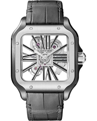 Cartier Large Steel Santos De Skeleton Watch 39.8mm - Metallic