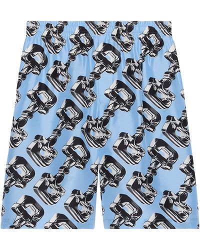 Gucci Silk 3d Horsebit Shorts - Blue