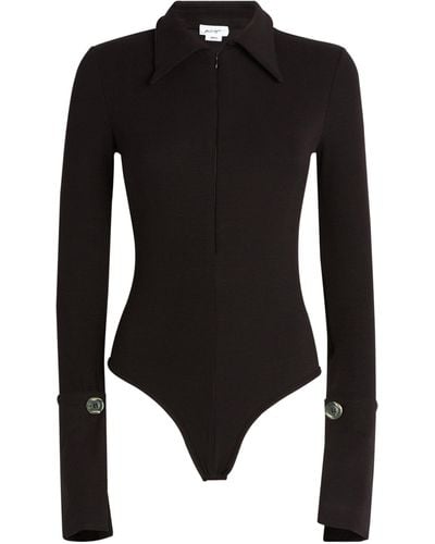 The Line By K Collared Zip-up Bodysuit - Black