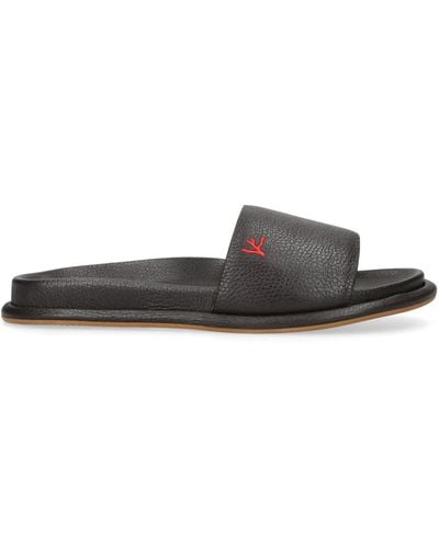 Isaia Leather Slides - Brown