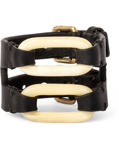 Parts Of 4 Leather, Brass And Bone Link Gauntlet Bracelet - Black