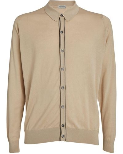 John Smedley Cotton Button-up Polo Shirt - Natural