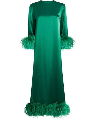 16Arlington Satin Feather-trim Borage Dress - Green