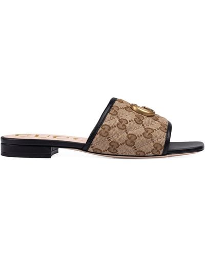 Gucci Women`s Slider Sandal In Quilted GG Fabric - Brown