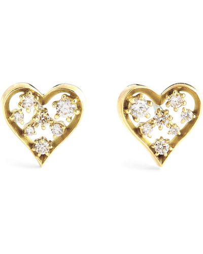 Jade Trau Yellow Gold And Diamond Margot Heart Stud Earrings - Metallic