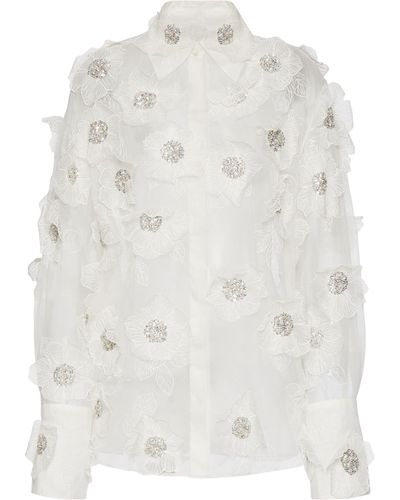 Valentino Garavani Silk Floral-appliqué Shirt - White