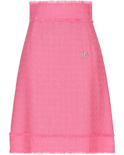 Dolce & Gabbana Raschel Tweed Midi Skirt - Pink