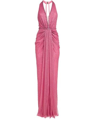 Jenny Packham Embellished Petunia Halterneck Gown - Pink