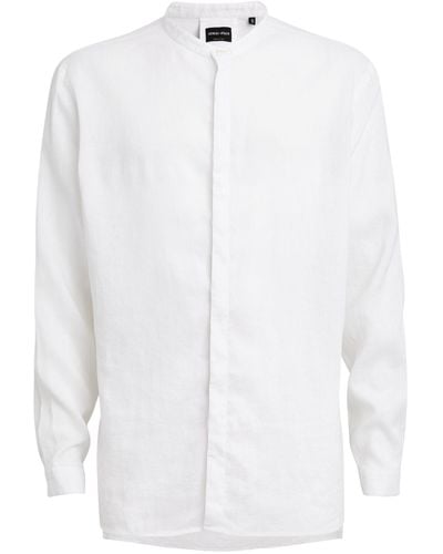 Giorgio Armani Linen Collarless Shirt - White