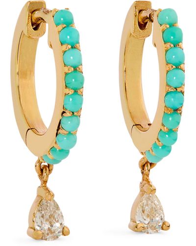 Jennifer Meyer Yellow Gold, Diamond And Turquoise Huggie Earrings - Green