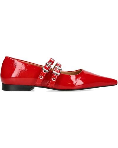 Ganni Leather Buckle Ballet Flats - Red