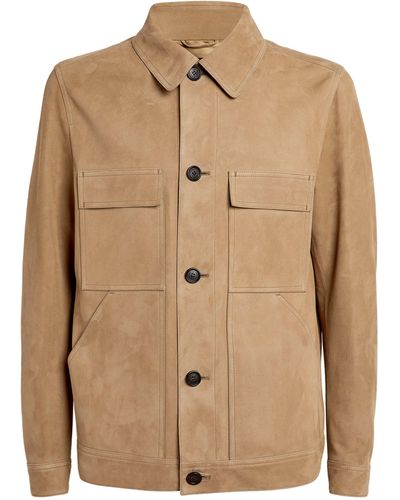 Dunhill Lambskin Suede Shirt Jacket - Natural