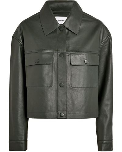Yves Salomon Leather Shirt Jacket - Green