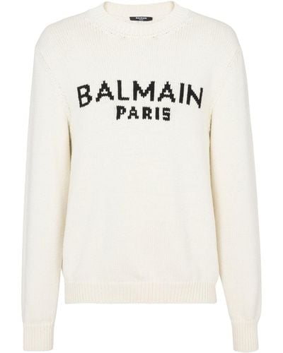Balmain Jacquard Logo Sweater - Natural